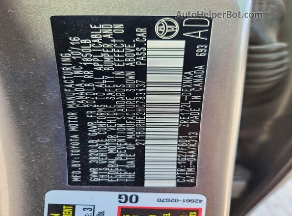 2T1BURHE2HC783437 2017 TOYOTA COROLLA Gray Вид підкапотного простору