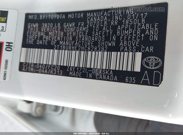 2T1BURHE2HC828392 2017 TOYOTA COROLLA White Widok komory silnika