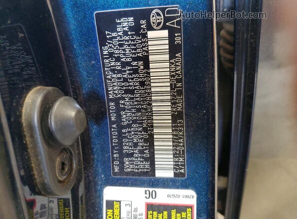 2T1BURHE2HC869072 2017 TOYOTA COROLLA Blue VIN sticker view