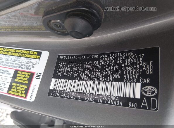 2T1BURHE2HC935491 2017 TOYOTA COROLLA Gold Widok komory silnika