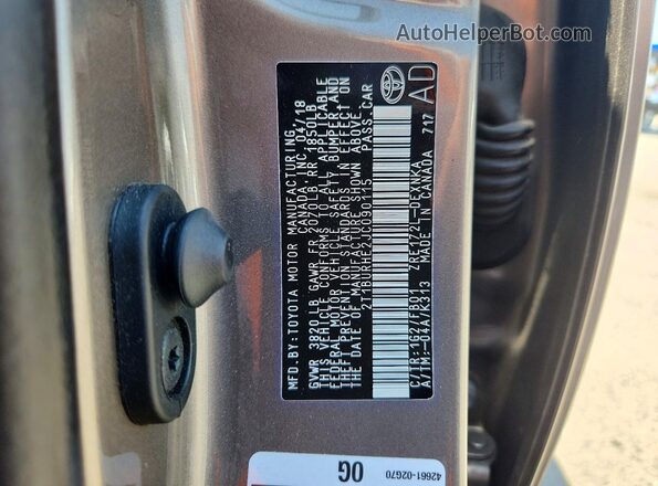 2T1BURHE2JC090115 2018 TOYOTA COROLLA Серый Вид наклейки с VIN-кодом