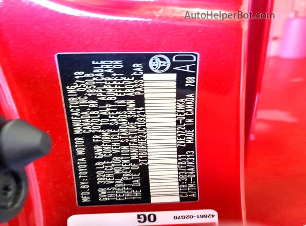 2T1BURHE2JC109214 2018 TOYOTA COROLLA Red VIN sticker view