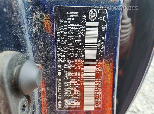 2T1BURHE2KC185307 2019 TOYOTA COROLLA Синий Вид наклейки с VIN-кодом