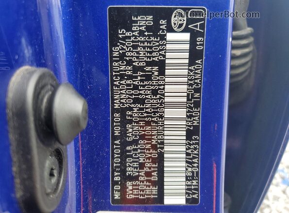 2T1BURHE3GC570480 2016 TOYOTA COROLLA Blue VIN sticker view