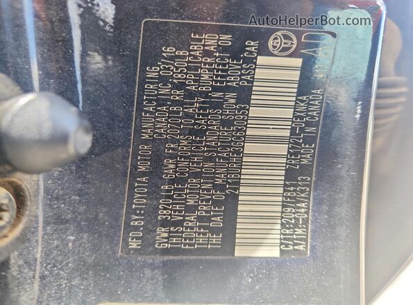 2T1BURHE3GC630953 2016 TOYOTA COROLLA Black Widok naklejki z numerem VIN