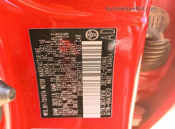 2T1BURHE3GC691316 2016 TOYOTA COROLLA Red Շարժիչի բաժամունքի տեսք