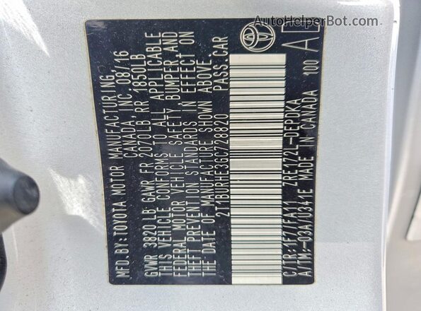 2T1BURHE3GC728820 2016 TOYOTA COROLLA Gray Engine compartment view
