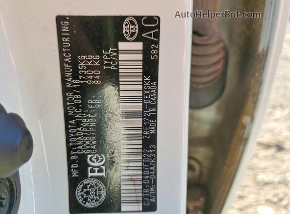 2T1BURHE3GC731295 2016 TOYOTA COROLLA White Vista de la etiqueta del VIN