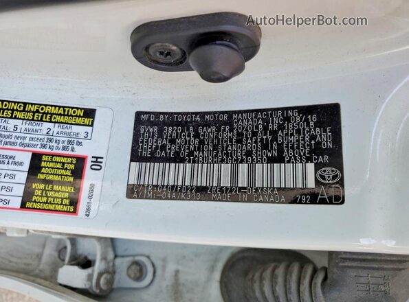 2T1BURHE3GC739350 2016 TOYOTA COROLLA White ძრავის განყოფილების ხედი