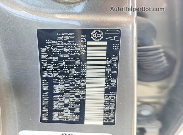 2T1BURHE3HC818387 2017 TOYOTA COROLLA Gray Engine compartment view