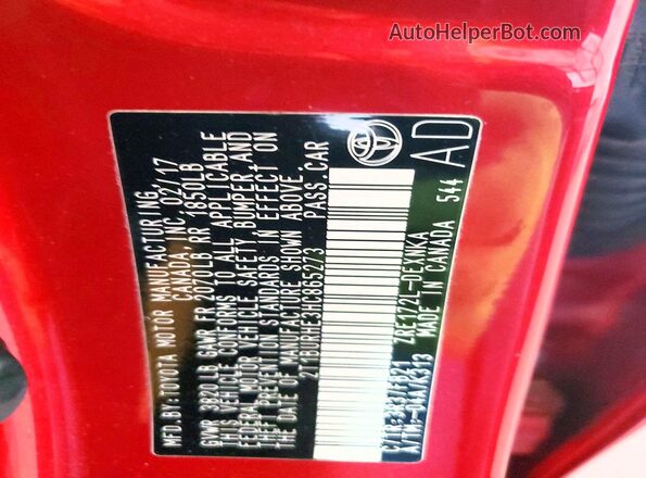 2T1BURHE3HC865273 2017 TOYOTA COROLLA Red Vista del compartimento del motor