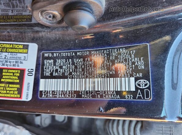 2T1BURHE3HC865421 2017 TOYOTA COROLLA Gray Շարժիչի բաժամունքի տեսք