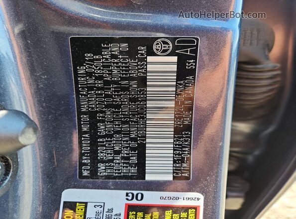 2T1BURHE3JC061853 2018 TOYOTA COROLLA Gray ძრავის განყოფილების ხედი