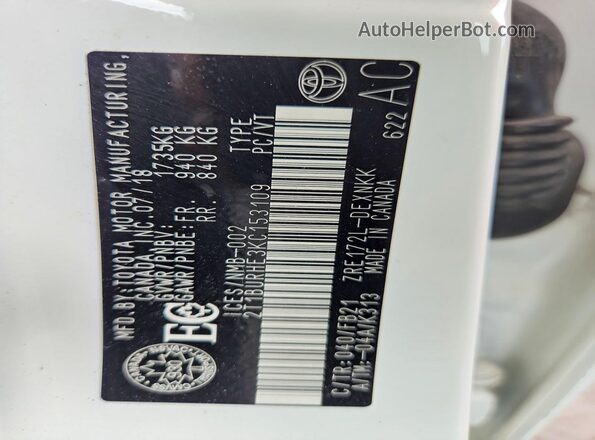 2T1BURHE3KC153109 2019 TOYOTA COROLLA White Vista del compartimento del motor