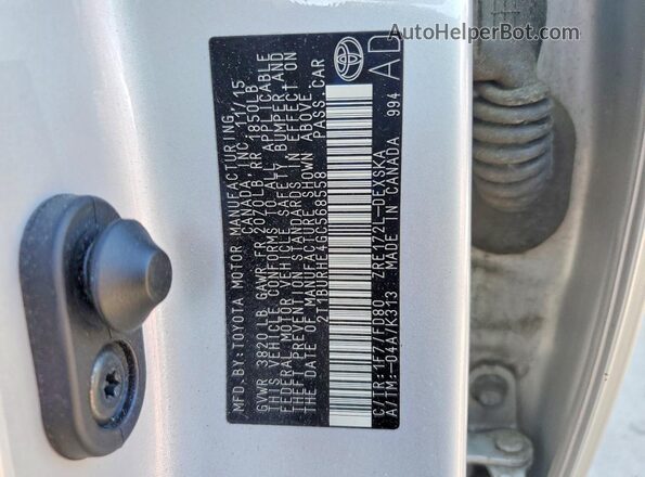 2T1BURHE4GC568558 2016 TOYOTA COROLLA Серебряный Вид наклейки с VIN-кодом