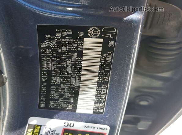 2T1BURHE4GC642948 2016 TOYOTA COROLLA Blue Շարժիչի բաժամունքի տեսք