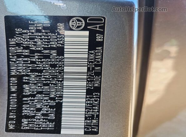 2T1BURHE4HC763626 2017 TOYOTA COROLLA Tan Vista del compartimento del motor