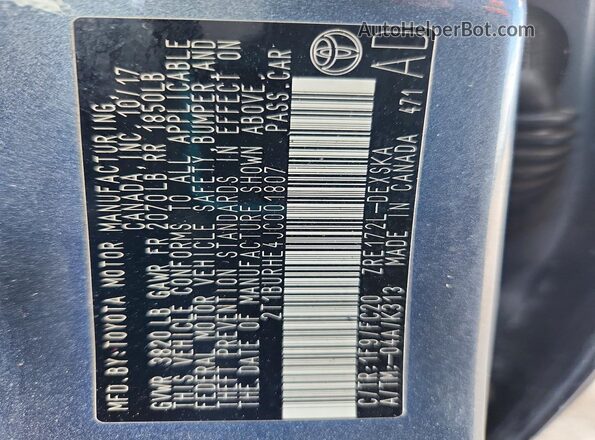 2T1BURHE4JC001807 2018 TOYOTA COROLLA Серый Вид подкапотного пространства