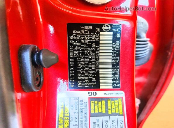 2T1BURHE4KC230571 2019 TOYOTA COROLLA Red Вид наклейки з VIN-кодом