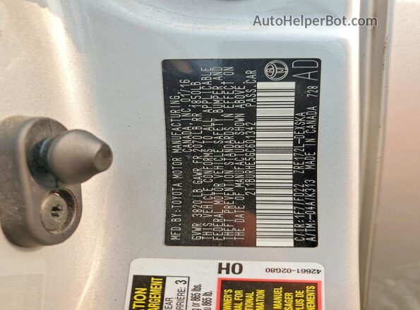 2T1BURHE5GC601342 2016 TOYOTA COROLLA Silver ძრავის განყოფილების ხედი