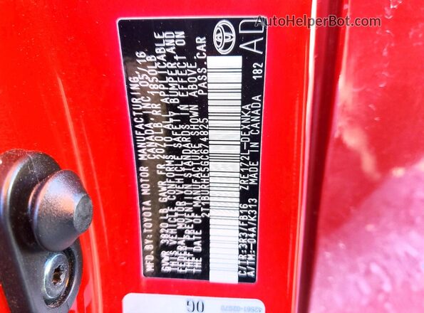 2T1BURHE5GC674825 2016 TOYOTA COROLLA Red Շարժիչի բաժամունքի տեսք