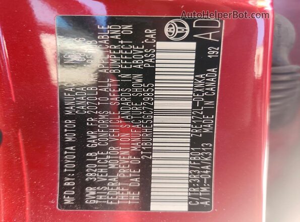 2T1BURHE5GC729855 2016 TOYOTA COROLLA Red ძრავის განყოფილების ხედი