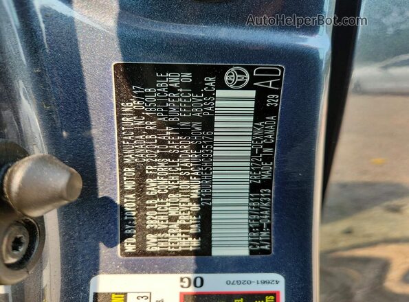 2T1BURHE5HC935176 2017 TOYOTA COROLLA Gray Engine compartment view