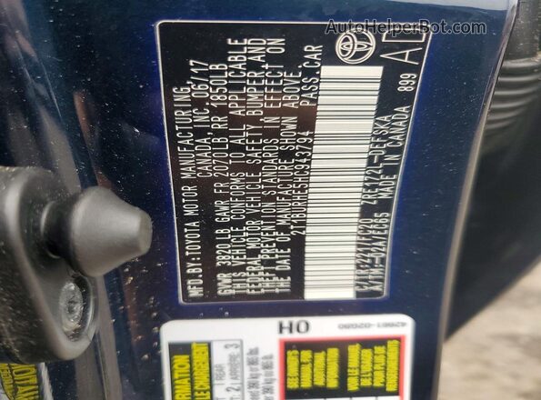 2T1BURHE5HC943794 2017 TOYOTA COROLLA Blue Vista del compartimento del motor