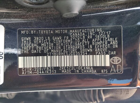 2T1BURHE5JC035254 2018 TOYOTA COROLLA Черный Вид подкапотного пространства