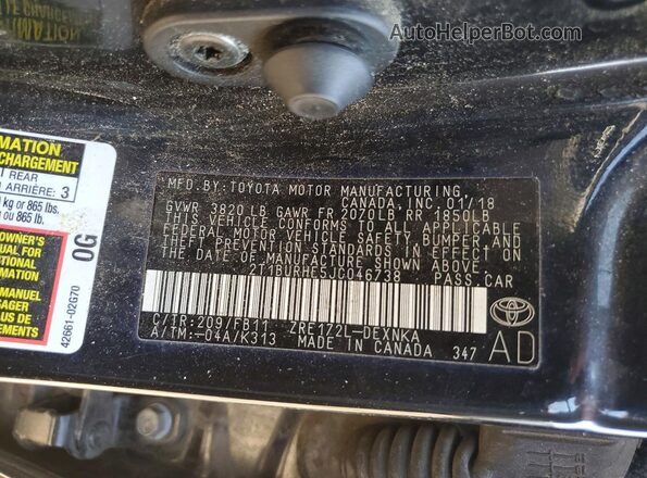 2T1BURHE5JC046738 2018 TOYOTA COROLLA Black Вид підкапотного простору