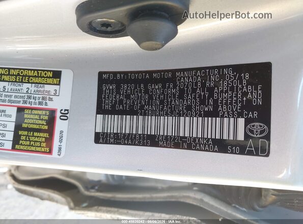2T1BURHE5JC120921 2018 TOYOTA COROLLA Silver Engine compartment view