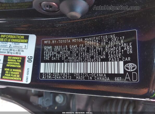 2T1BURHE5JC968538 2018 TOYOTA COROLLA Gray Widok komory silnika