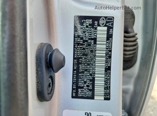 2T1BURHE5KC157064 2019 TOYOTA COROLLA Gray Widok naklejki z numerem VIN