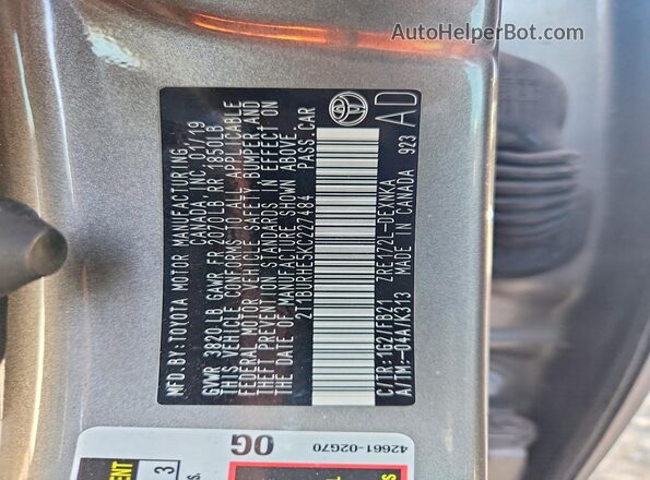 2T1BURHE5KC227484 2019 TOYOTA COROLLA Gray Engine compartment view