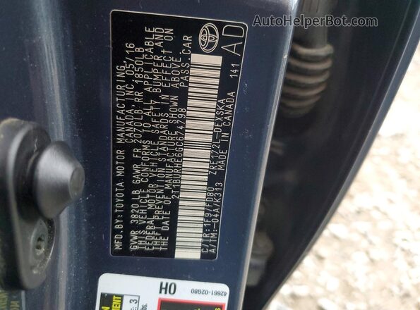 2T1BURHE6GC674798 2016 TOYOTA COROLLA Charcoal Vista de la etiqueta del VIN