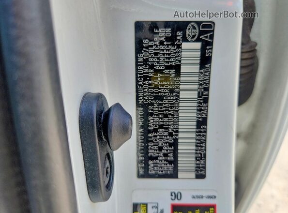 2T1BURHE6HC778306 2017 TOYOTA COROLLA White VIN sticker view