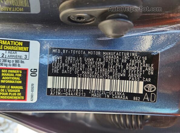 2T1BURHE6HC798555 2017 TOYOTA COROLLA Серый Вид подкапотного пространства