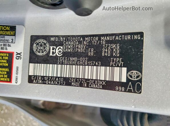 2T1BURHE6HC815743 2017 TOYOTA COROLLA Серебряный Вид подкапотного пространства