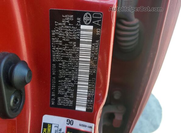 2T1BURHE6HC895786 2017 TOYOTA COROLLA Red Вид підкапотного простору