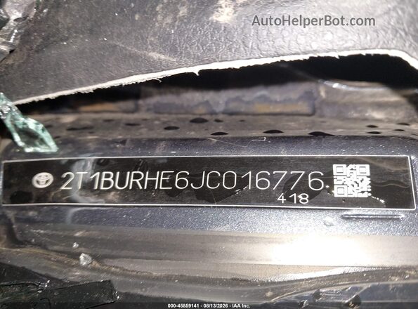 2T1BURHE6JC016776 2018 TOYOTA COROLLA Gray Vista del compartimento del motor