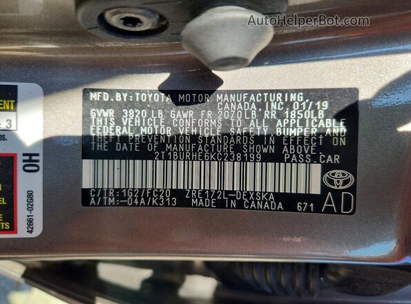 2T1BURHE6KC238199 2019 TOYOTA COROLLA Silver ძრავის განყოფილების ხედი