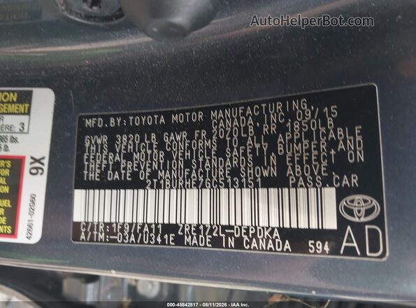 2T1BURHE7GC513151 2016 TOYOTA COROLLA Серый Вид подкапотного пространства
