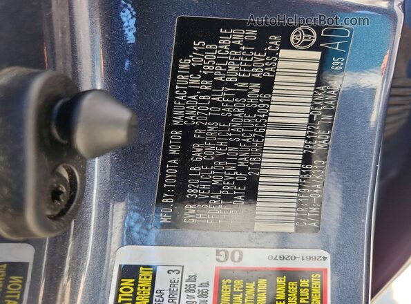 2T1BURHE7GC540916 2016 TOYOTA COROLLA Gray VIN კოდის სტიკერის ხედი