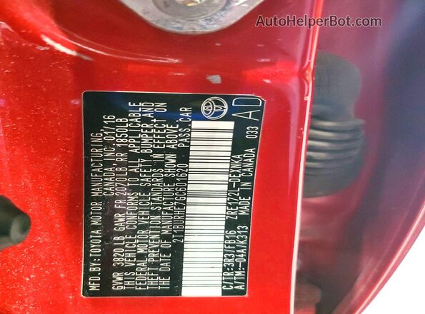 2T1BURHE7GC601620 2016 TOYOTA COROLLA Красный Вид подкапотного пространства