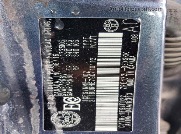 2T1BURHE7GC710112 2016 TOYOTA COROLLA Black Vista del compartimento del motor
