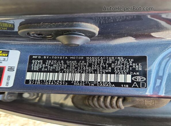 2T1BURHE7GC711843 2016 TOYOTA COROLLA Gray VIN sticker view