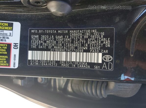 2T1BURHE7HC770098 2017 TOYOTA COROLLA Black ძრავის განყოფილების ხედი
