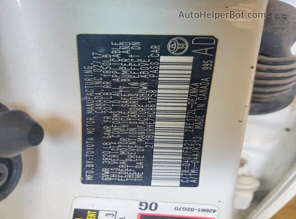 2T1BURHE7HC861758 2017 TOYOTA COROLLA White Вид підкапотного простору