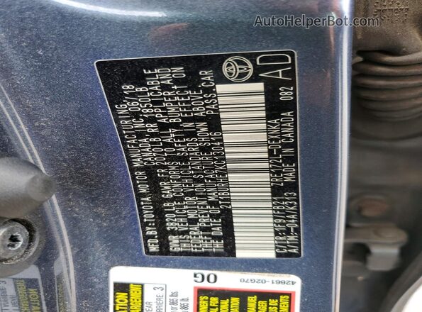 2T1BURHE7KC130416 2019 TOYOTA COROLLA Blue ძრავის განყოფილების ხედი