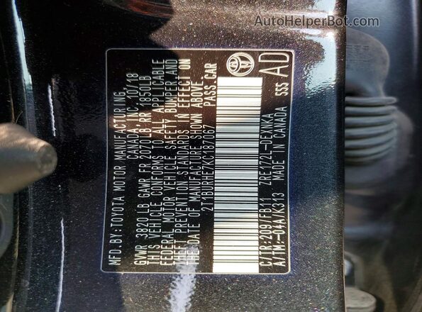 2T1BURHE7KC187067 2019 TOYOTA COROLLA Black Vista del compartimento del motor